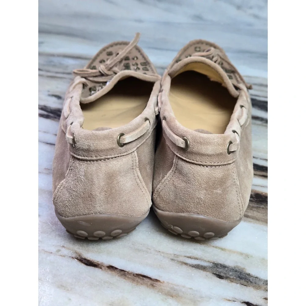 Vaneli Womens 7.5 A‎ Tan Suede Studded Driving Moccasins Loafers Beige Bow Shoes